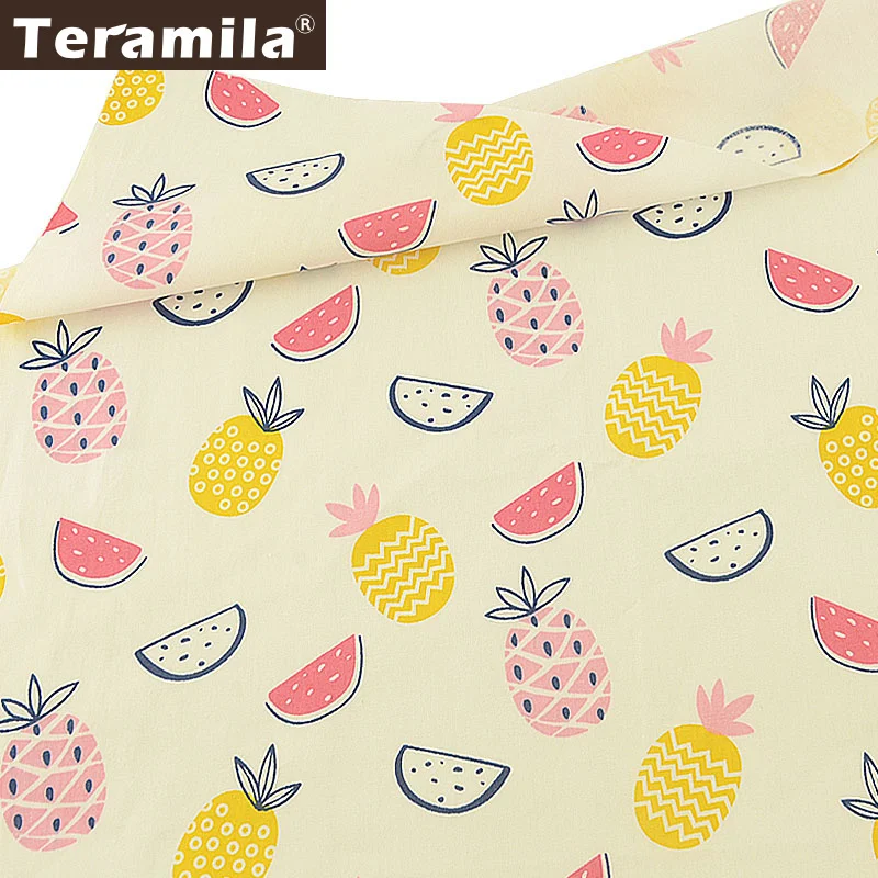 

Teramila 100% Cotton Fabric Beige Tecido Material Patchwrok Twill Fat Quarter DIY Sewing Cartoon Fruit Style Tela Scrapbooking