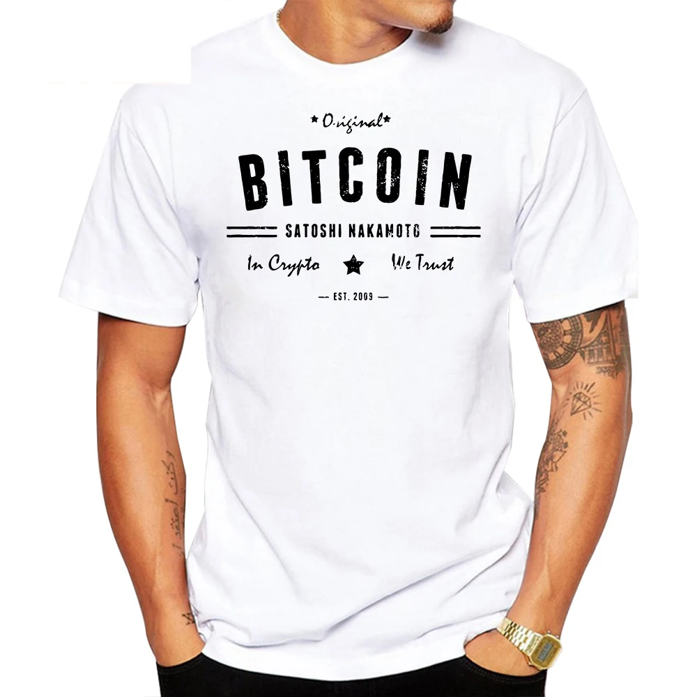 Bitcoin Оригинал Satoshi крипто логотип футболка плюс размеры принт короткий рукав Футболка Новый высокое Качественный хлопок мужская футболка