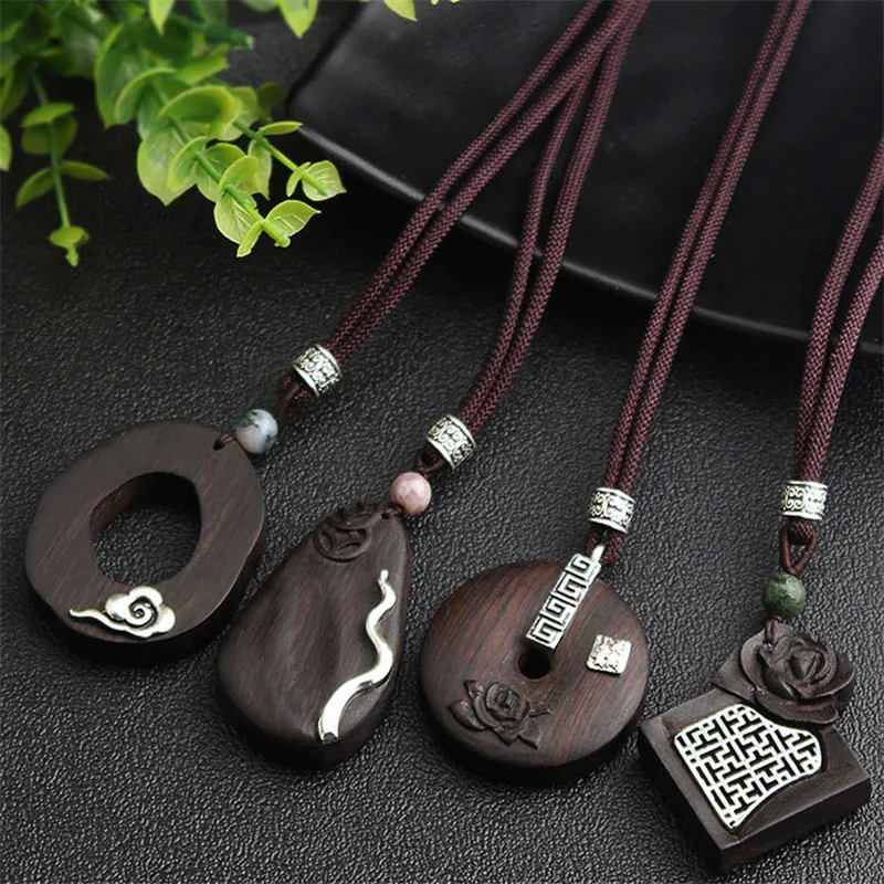 

2019 New Men Women Necklace Handmade Vintage Resin Wood Statement Necklaces & Pendants Long Rope Wooden Necklace Gift Souvenir