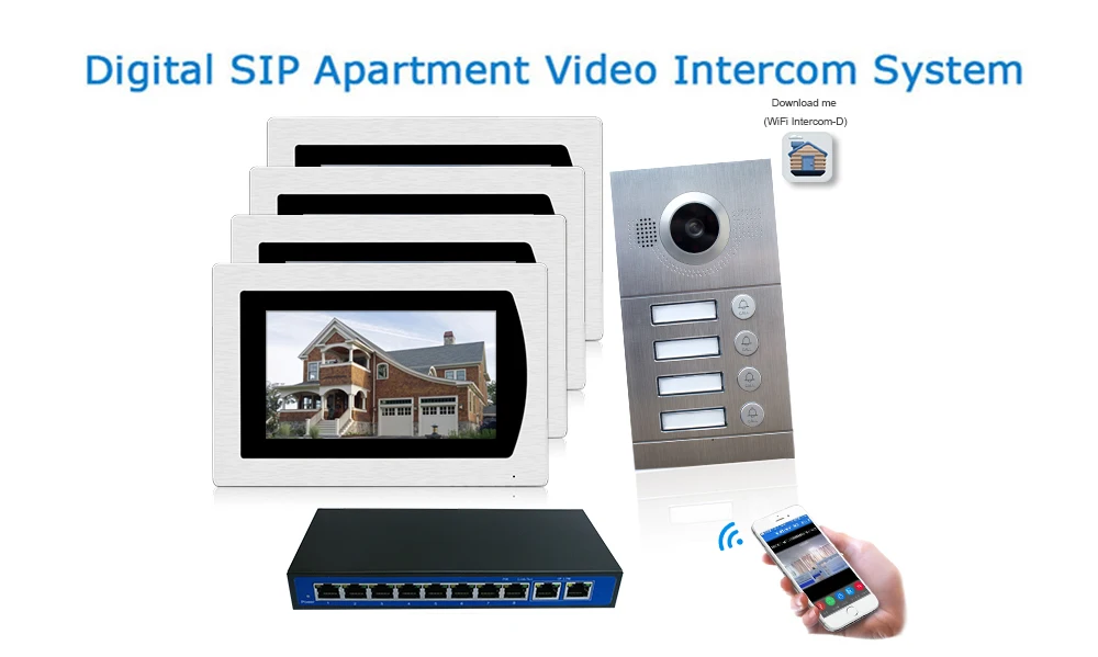 IP дверной телефон wifi видео домофон система видео дверной звонок 7 ''сенсорный экран для 4 этажей квартиры/8 зон сигнализация Поддержка смартфона