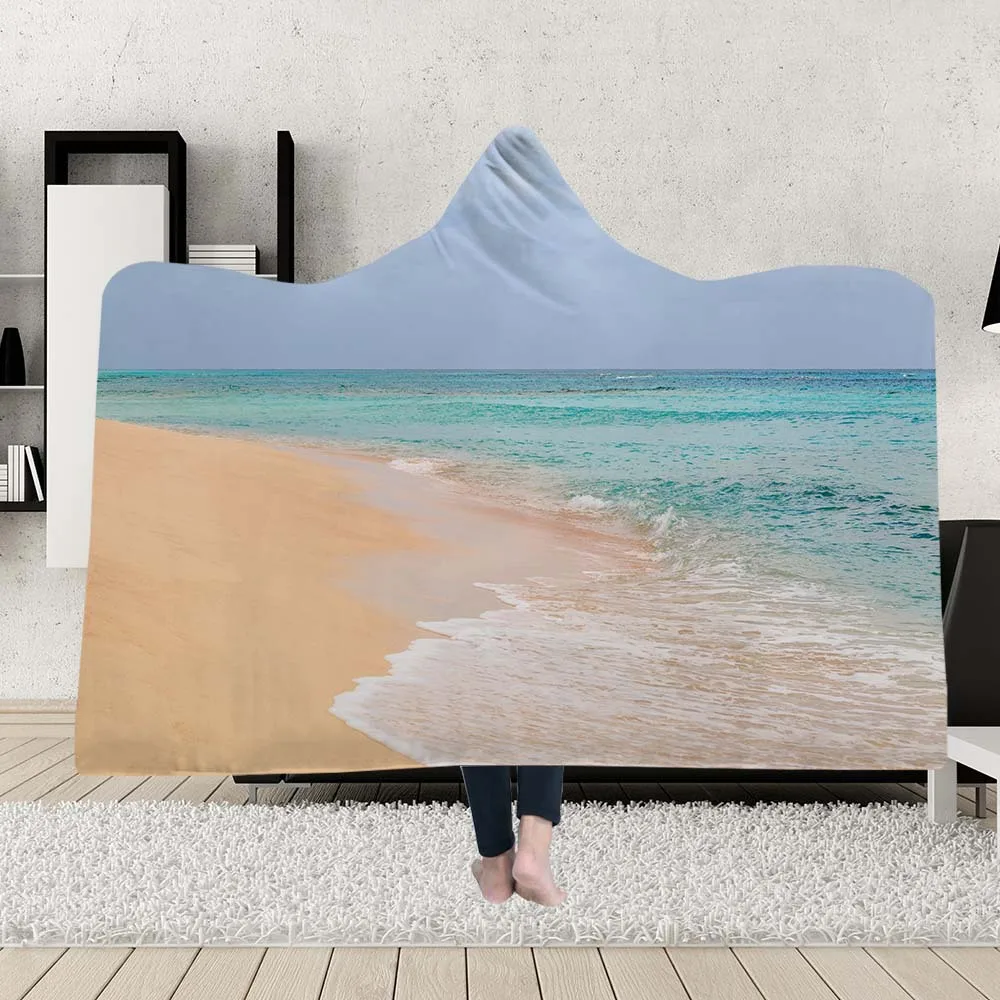 

Yoga mat Hooded Blankets Magic Hat Blanket Thick Double-layer Plush 3D Digital Printing Beach scenery Series
