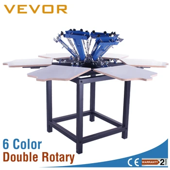 

NEW manual double rotary floor style 6 Color 6 Station Silk Screen Printing Machine Printer Manual 220v/110V