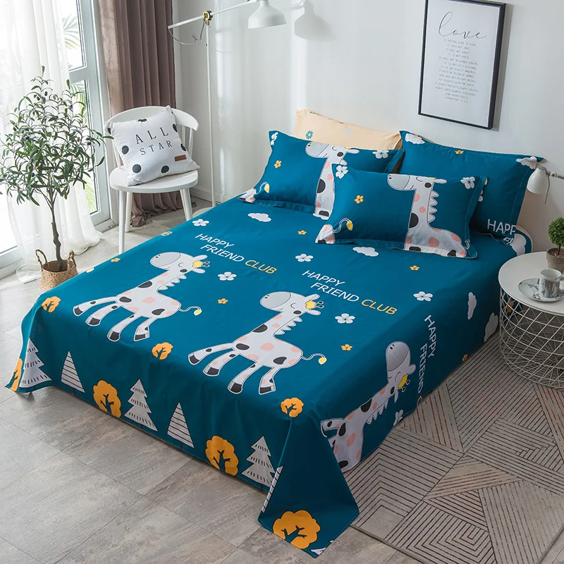 

100% Cotton 3pcs Bed Sheets Pillowcase Modern Fashion Home Textiles Bed Linen Blue Petal Printing Pattern Multi-Size Optional