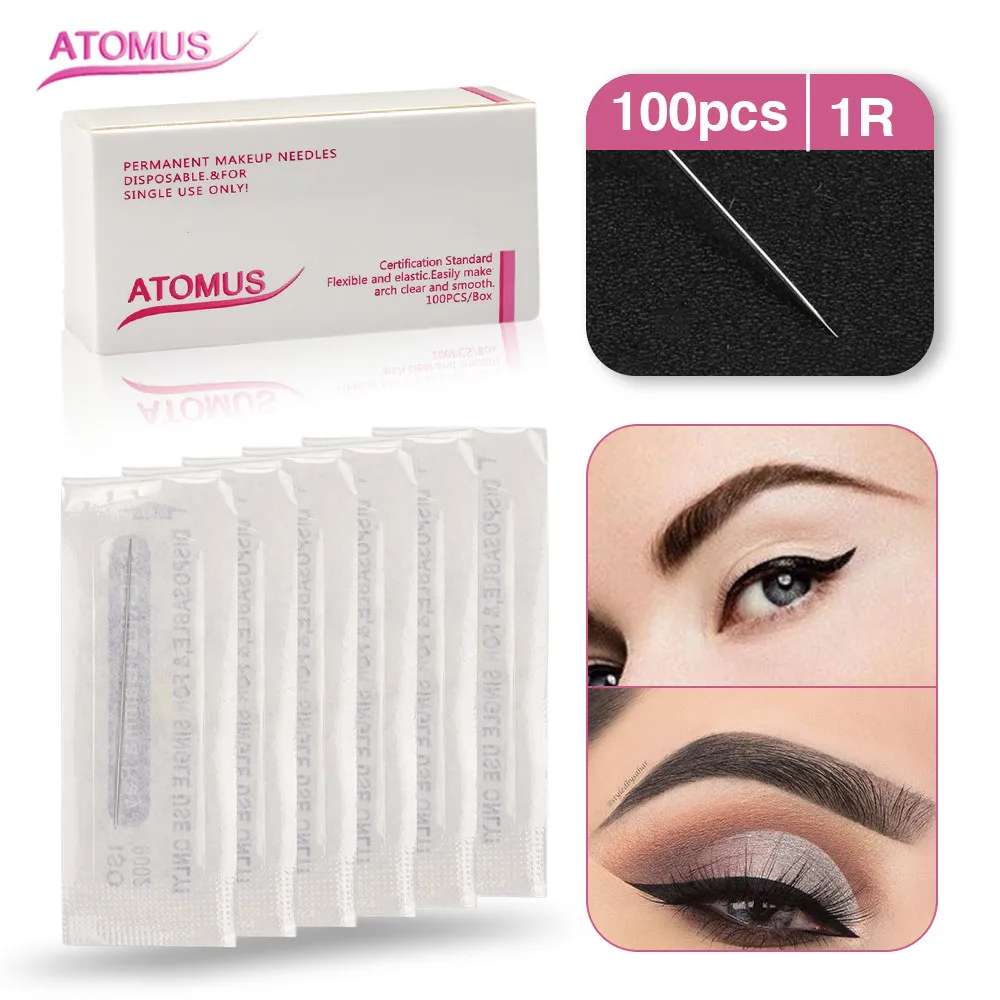 

ATOMUS 100pcs 1R Tattoo Semi-Needles Permanent Makeup Needles Aiguille Microblading Shading Piercing Needle