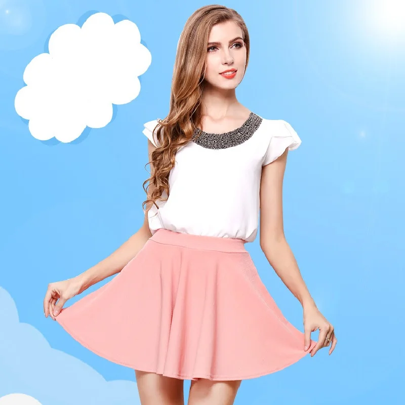 Woman Solid A Line Above Knee Skirts 2018 Summer New High Waist Half