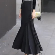 Модные женские юбки Роскошные тонкие макси длинные женские Алин толстые весенние осенние элегантные вечерние юбки 50 S Новые черные