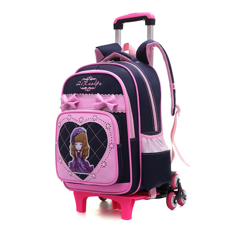 Removable Children School Bags with 2/6 Wheels for Girls Trolley