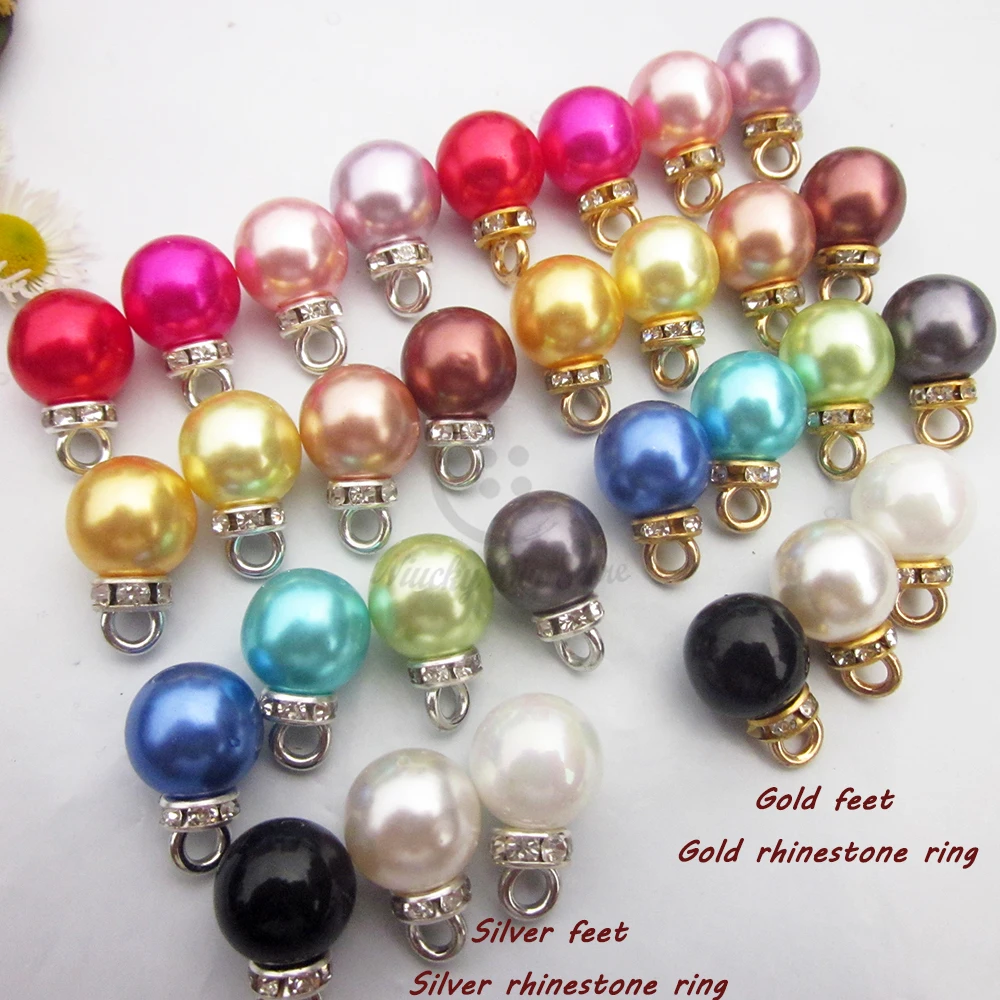 

144pcs 10mm 14 colors Gold / silver drill circle pearl sewing buttons for clothing ball imitation pearl pendant accessories
