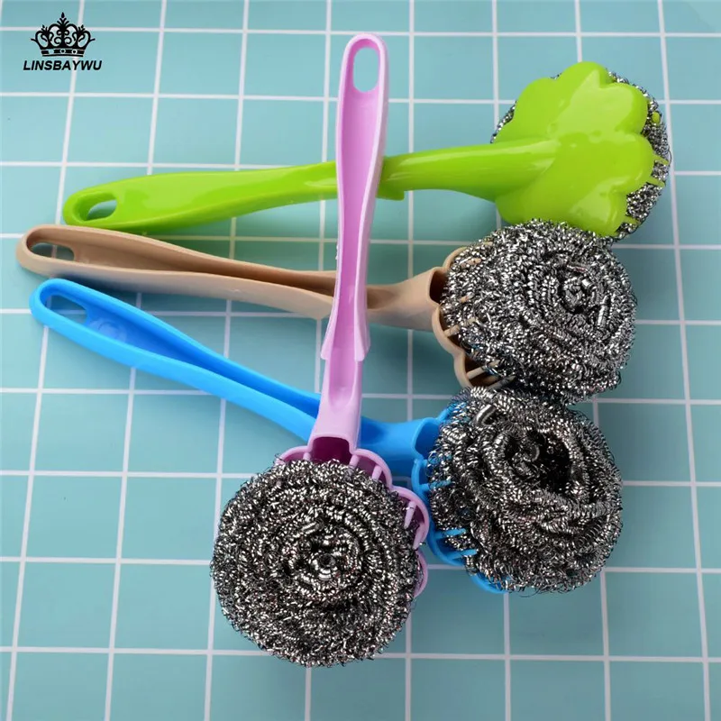 Random Color Stainless Steel Wool Ball Cleaning Brush Kitchen Hanging