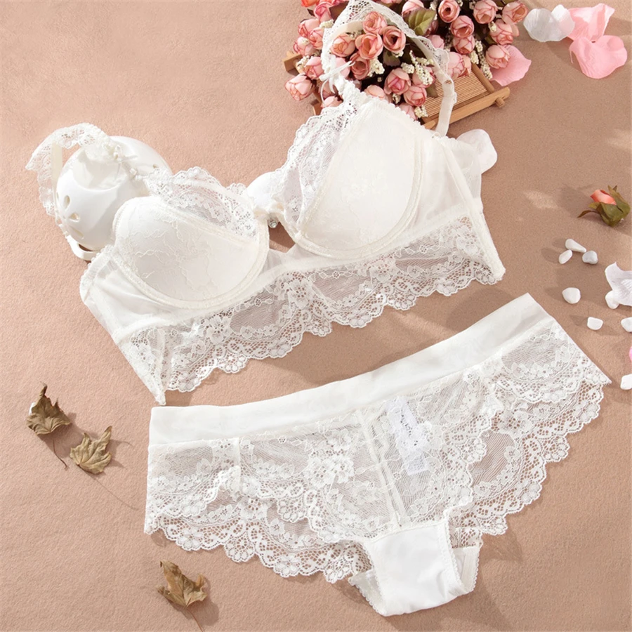 

Female Lingerie Sexy Lace Bras Red Gather Push Up Women Underwear Bra Set Girl Transparent Cotton Bra and Panty Set BH sujetador