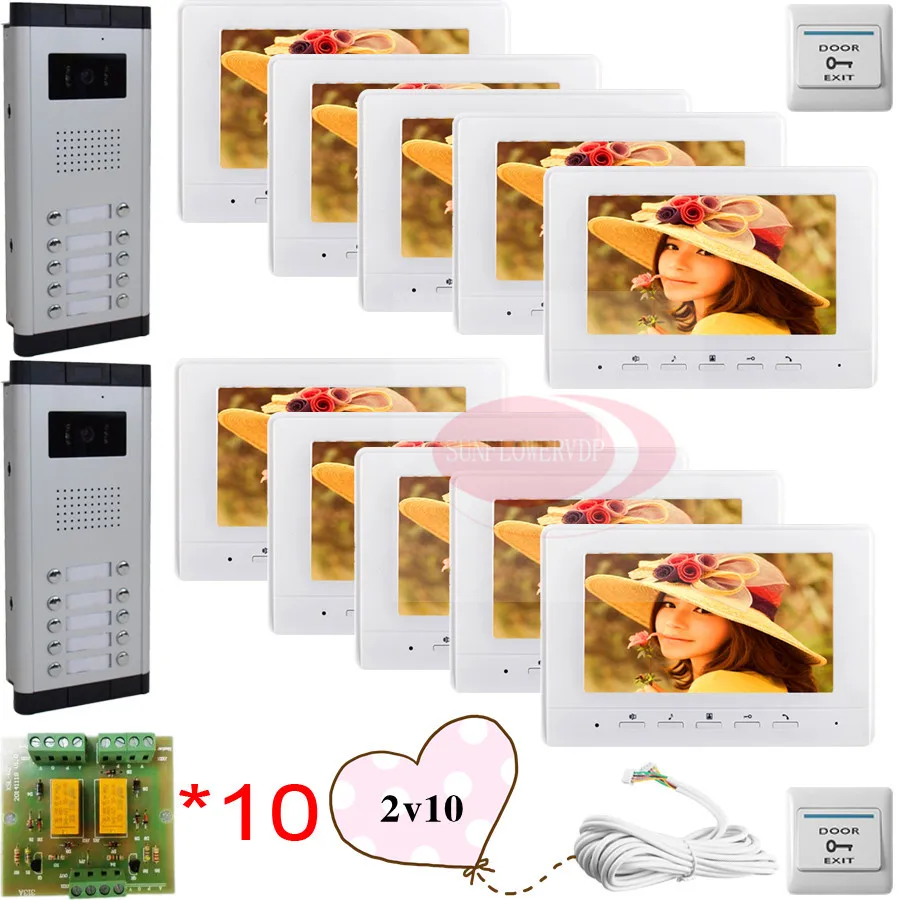 10 Keys Infared CCD Cameras 7" HD 700lines Color Indoor Monitors Video