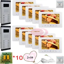10 Keys Infared CCD Cameras 7″ HD 700lines Color Indoor Monitors Video DoorPhone Intercom Doorbell For 2 Doors/10 Apartments