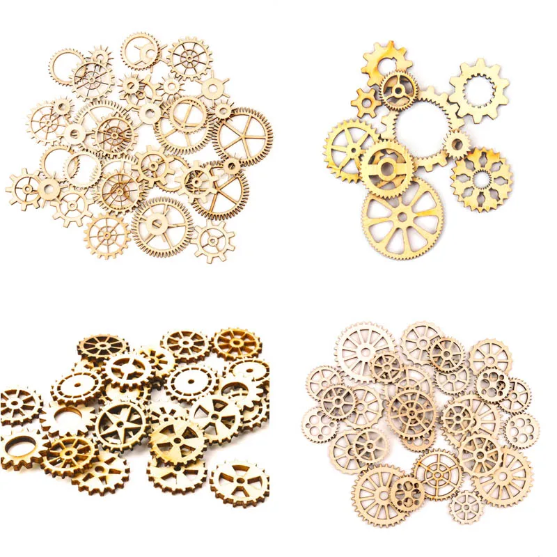 

Natrual Wooden Scrapbooking Home Decoration Painting Hollow Craft Round Mixed Wheel Gear Pattern Random DIY Handmade 10-50mm