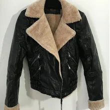 Осенне-зимняя женская мотоциклетная кожаная куртка из искусственной кожи, теплое пальто из овечьей шерсти