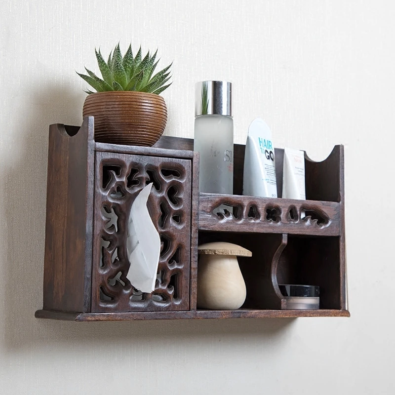 Vintage solid wood toilet tissue box creative toilet tray tissue paper holder tissue holder compartment LO61354