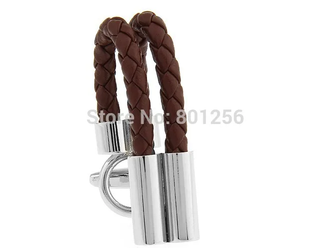 Elegant Brown PU Leather String Brass Cufflinks – Unique Designer Style