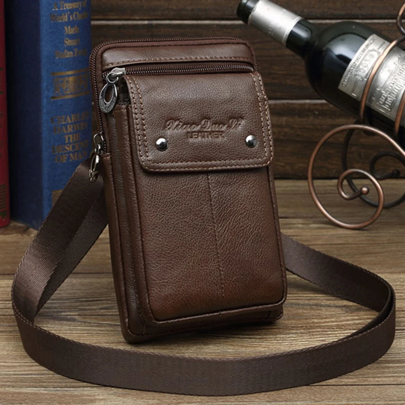 

Men Genuine Leather Bag Purse Waist Belt Pack Hook Cross Body 7'' Business Cell Phone Case Small Shoulder Fanny Messenger Bags