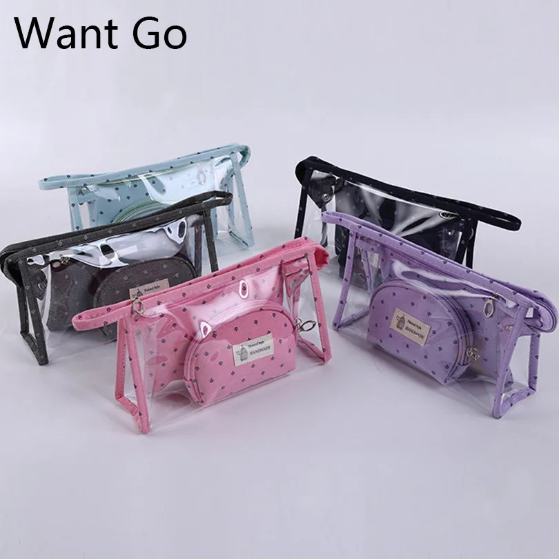 

Want Go 3PCS/set PVC Women Cosmetic Bag Waterproof Zipper Makeup Pouch Bag Vanity Travel Organizer Toiletry Bag Neceser Mujer