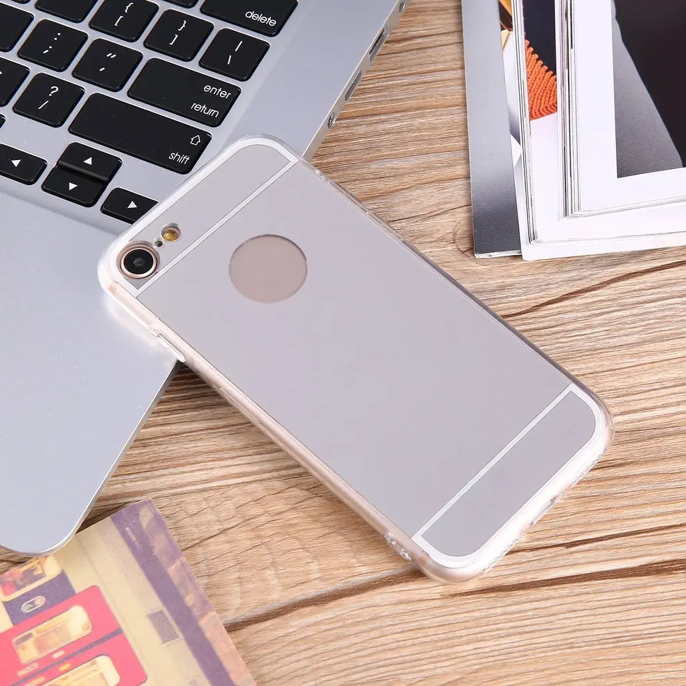 

5 Pcs Luxury Silver Color Back MakeUp Mirror Phone Case Ultra-thin Soft Silicone TPU Protective Case for Apple iPhone 7/8