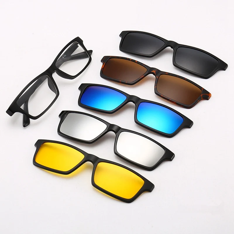 

Fashion Optical Spectacle Frame Men Women Myopia With 5 Clip On Sunglasses Polarized Magnetic Glasses For Male Eyeglasses