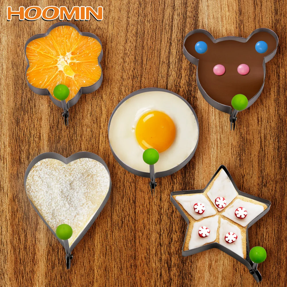 HOOMIN яичный блин кольцо формочка из нержавеющей стали для жарки яиц в виде Форма любовь, с цветочным принтом и круглым формочка в виде звезды кухонный инструмент