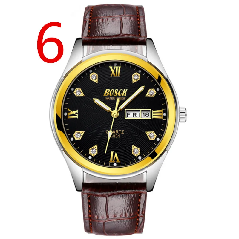 

Watch male Korean version of the gold double calendar waterproof luminous steel fashion quartz watch 235#