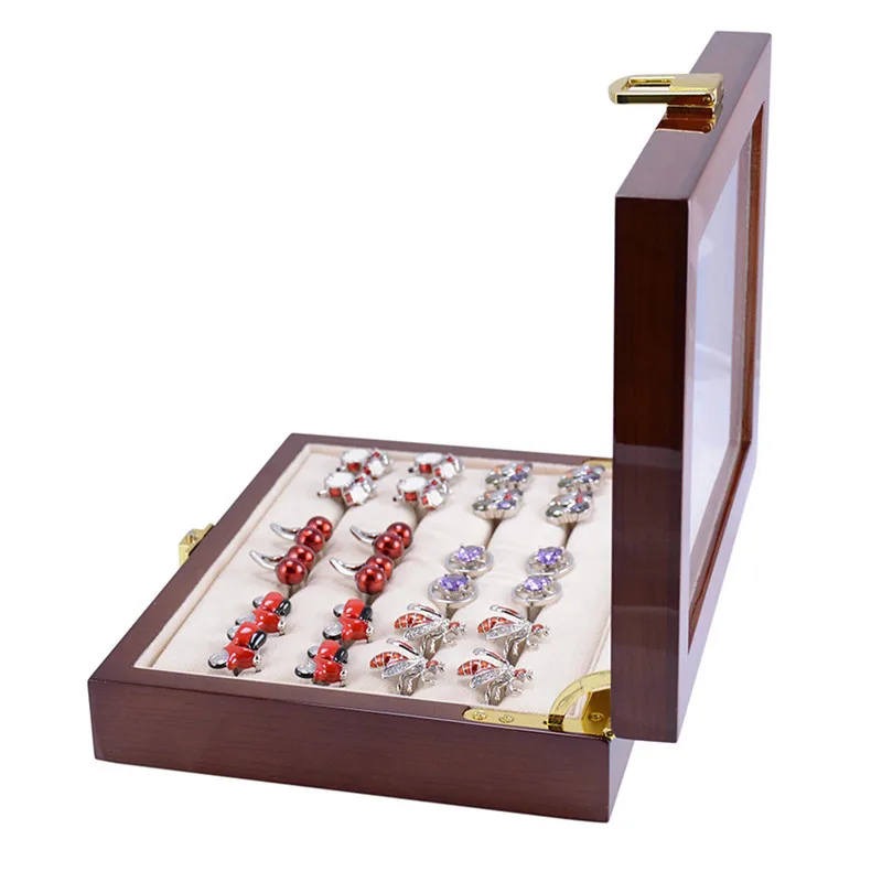 CETIRI стеклянная коробка для запонок для мужчин, 12 пар, вместительная картонная коробочка для колец и украшений, Высококачественная расписная деревянная Коллекционная витрина