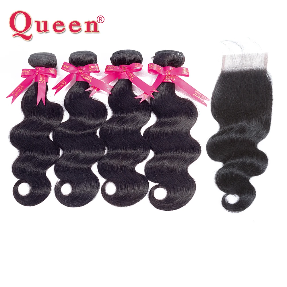 Queen Hair Body Wave Bundles With Closure 4 Bundles Malaysian Remy Wave Hair With Closure Natural Color Closure With Bundles Queen Hair Body Wave Bundles With Closure 4 Bundles Malaysian Remy Wave Hair With Closure Natural Color Closure With Bundles
