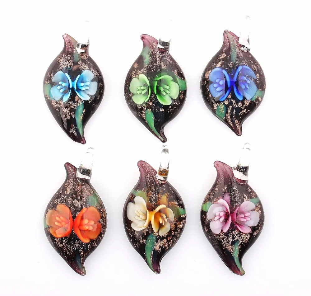 Qianbei цветок кулон 6 шт. ручной работы муранского лэмпворк стекло смешанный цвет подходит ожерелье Модные Ювелирные изделия Подарки