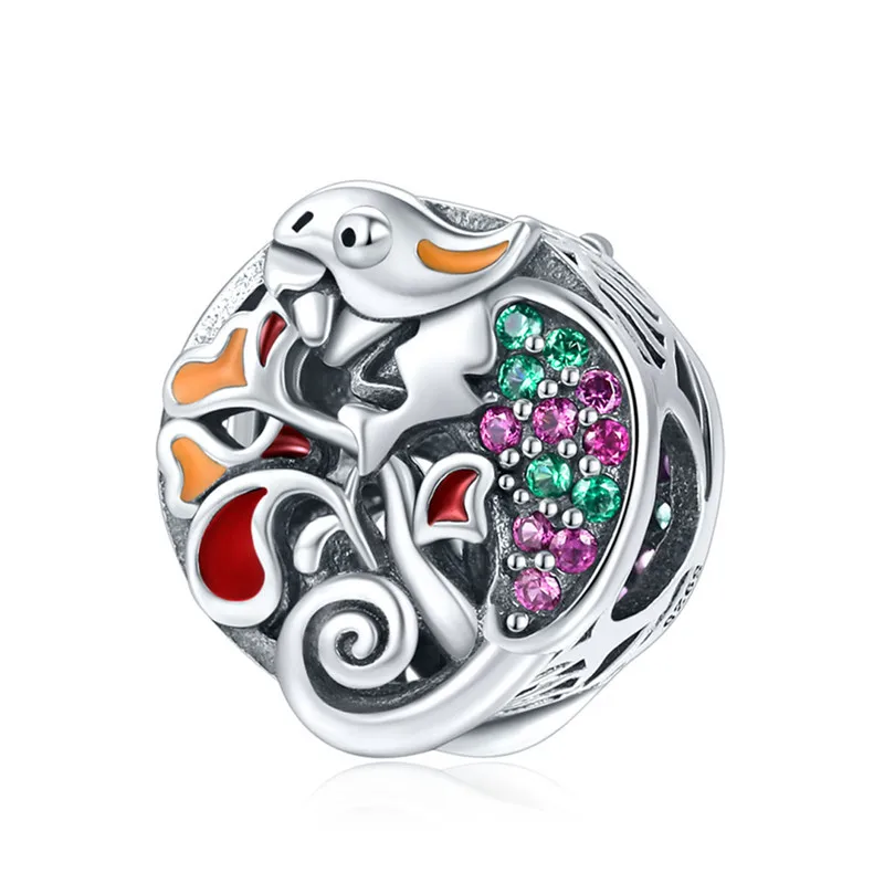 Fit Pandora браслет серебро 925 красочные CZ Toucan бусины с попугаем S925 розовый и зеленый циркониевый дерево птица подвеска для DIY ювелирных изделий - Цвет: asd851