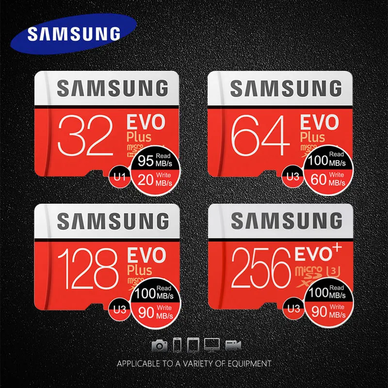 

SAMSUNG Microsd card 256 g 128 GB 64 GB 32 GB 16 GB 8 GB 100 MB / s. Class10 U3 UX SDXC Class EVO + Micro SD Memory Card TF Flas