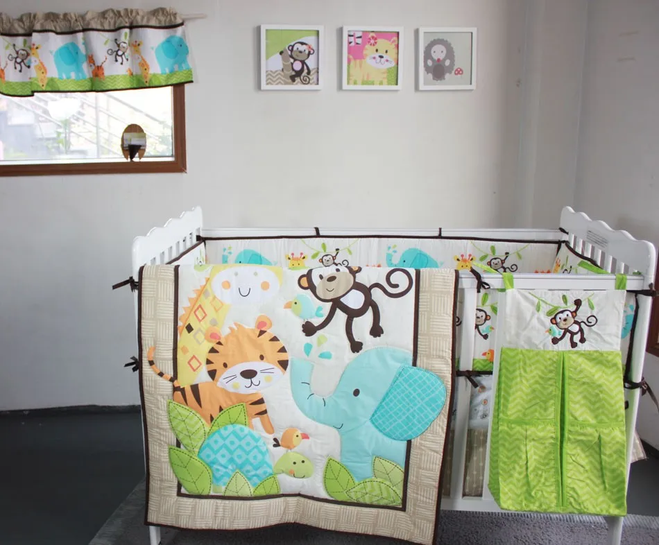 giol me num cotton print embroidery baby bedding set 6 items quilt