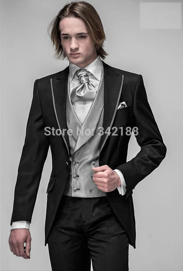 

2015 Custom Made Slim Fit Groom Tuxedos/Black Best man Peak Lapel Groomsman Men Wedding Suits/Prom/Form/Bridegroom suitswedding