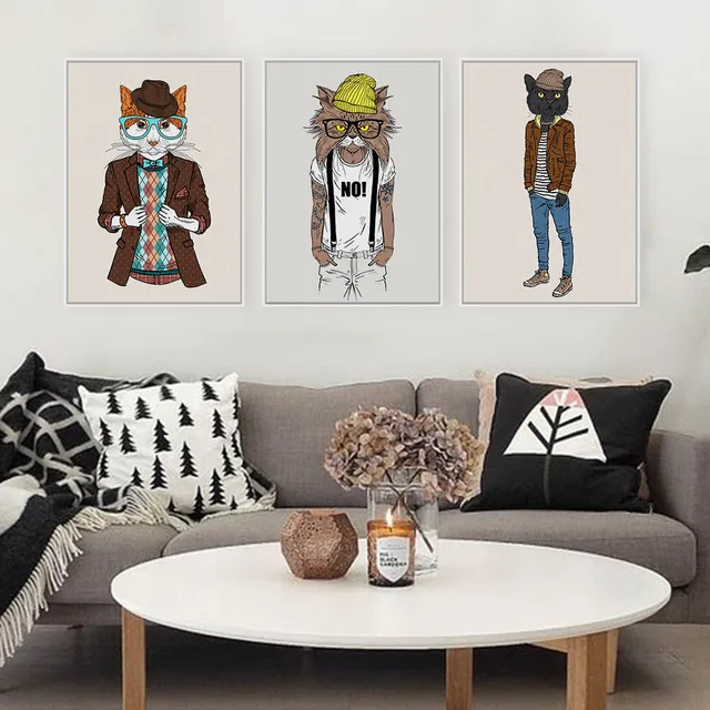 Modern Fashion Animals Cat Cartoon A4 Large Art Prints Poster Hippie Modern Fashion Animals Cat Cartoon A4 Large Art Prints Poster Hippie Wall Picture Canvas Painting Customd