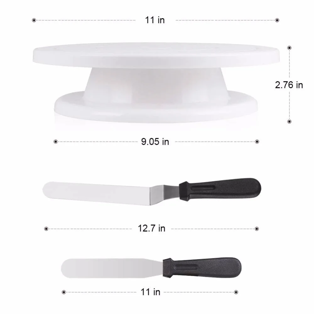 Rotating Cake Turntable-11 Inch with 2 Icing Spatula and Icing Smoother 