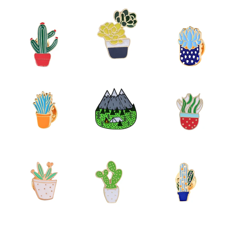 

Cute Plant Pot Cactus Leaves Enamel Brooch Prickly pear Succulents Leaf For Women Denim Jewelry Pins Metal Hat Lapel Badges Gift
