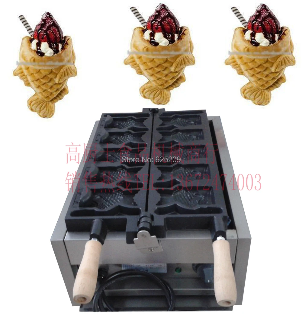 Free shipping  Electric 5 pcs open mouth Taiyaki maker Korean fish waffle machine