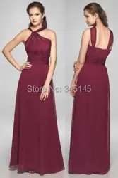 Бесплатная доставка линии Haler длиной до пола темно-красный платье невесты плиссе винтажный стиль вечерние платья