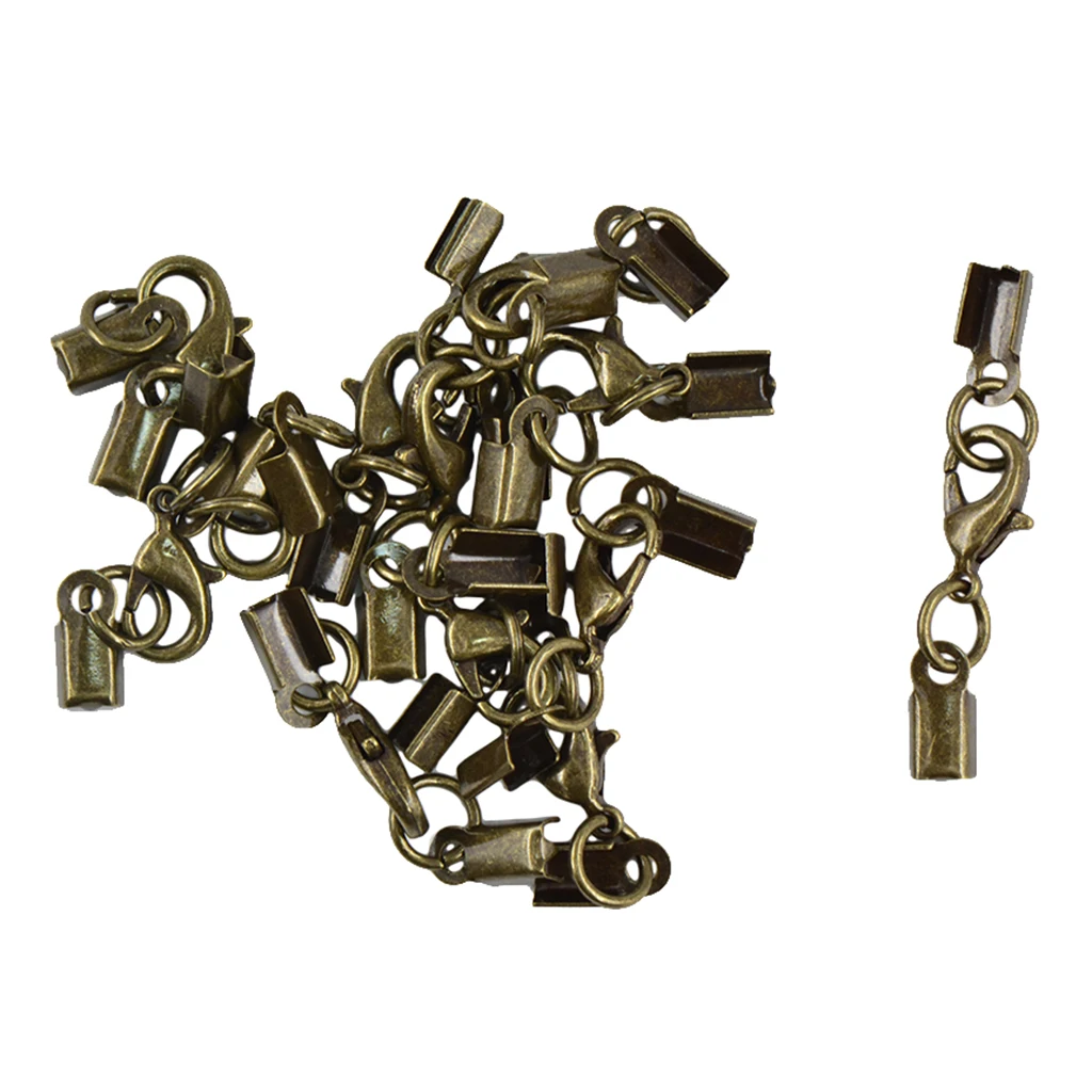 12pcs Brass Cord Ends with Lobster Claw Clasp Cord Crimp Extender DIY Jewelry Findings