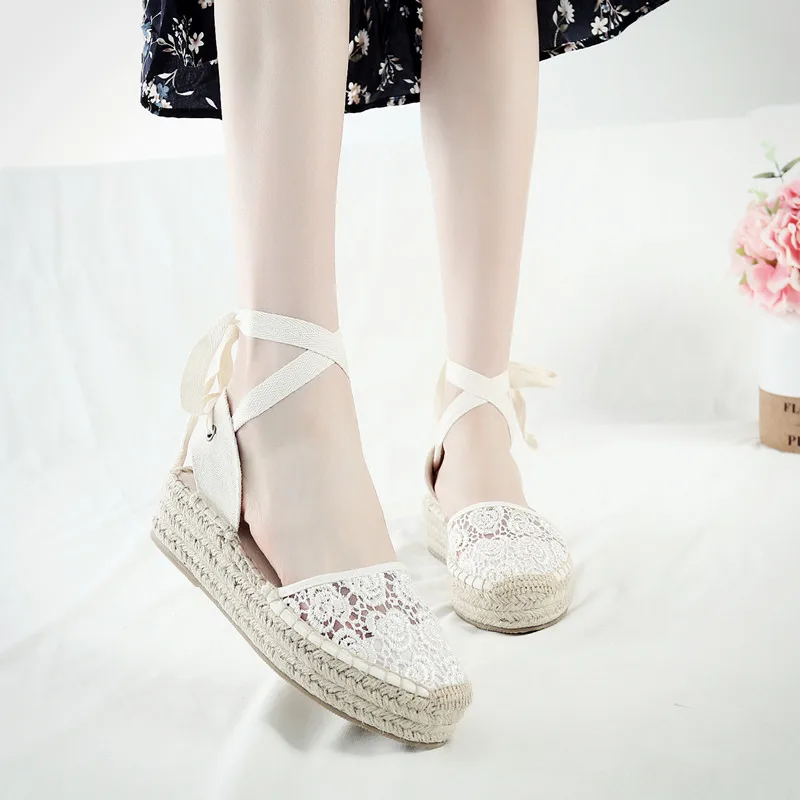 Summer Black Striped Wedge Espadrilles Women Sandals Closed Toe Lace Gladiator Sandal Women Casual Lace Up Women Platform Sandal (4)