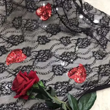 

LASUI NEW brilliant red sequins flowers heart embroidery France lace fabric gorgeous DIY for wedding party dress skirt W0063