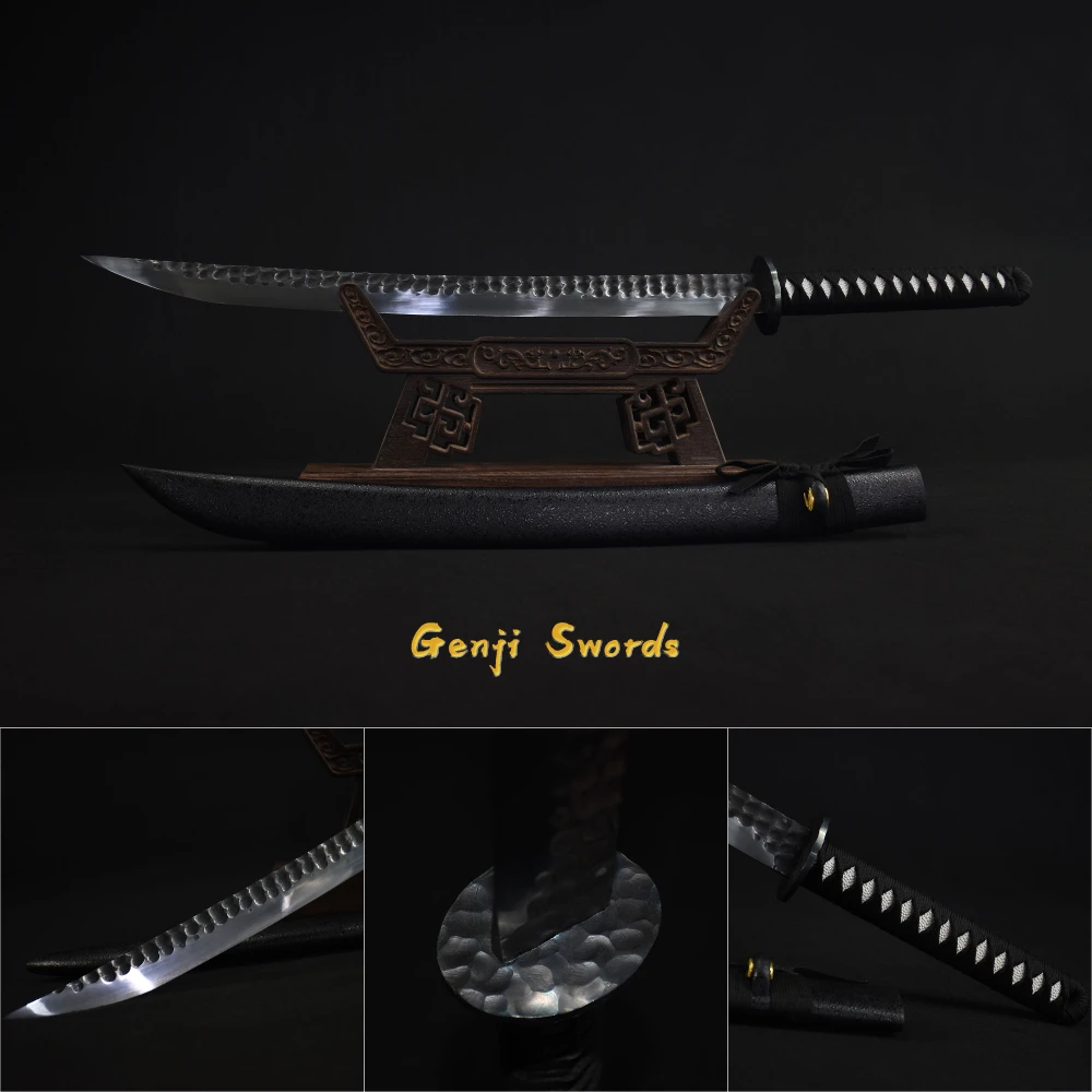 Ручной работы японский черный вакидзаси Самурай меч Высокая марганцевая сталь настоящий острый меч катана край