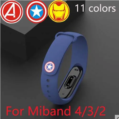 Hot avengers marvel cartoon For Xiaomi Mi Band 4 3 2 Bracelet Miband4 3 2 Strap Wristband Band For Mi Band 2/3/4 Silicone soft