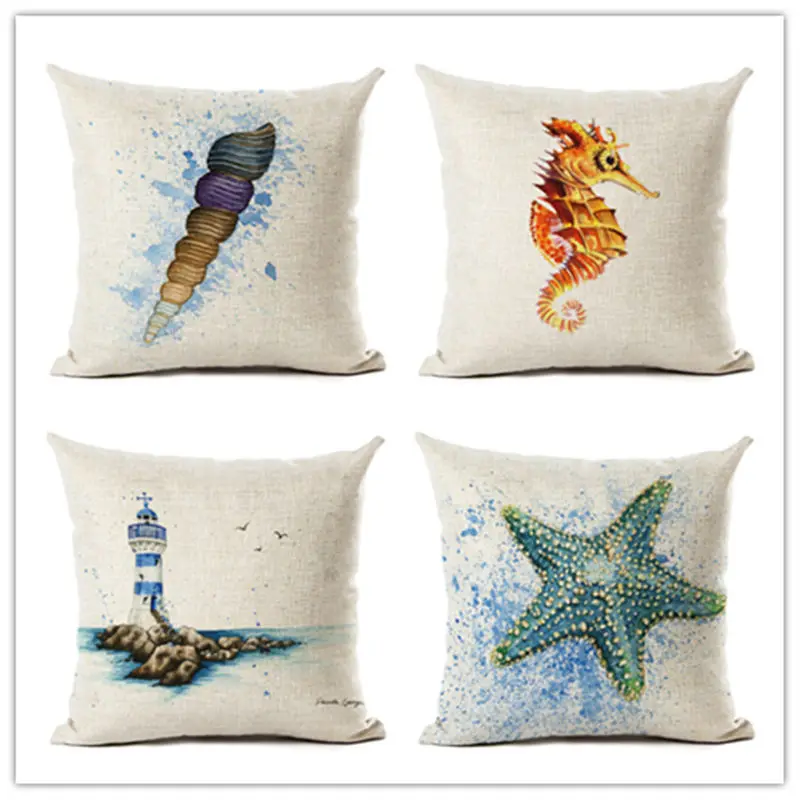 

Marine Organism Cushion Cover Linen Decorative Cushion Covers For Sofa Seat Cushion Cover Textile Printing Throw Pillow Cover