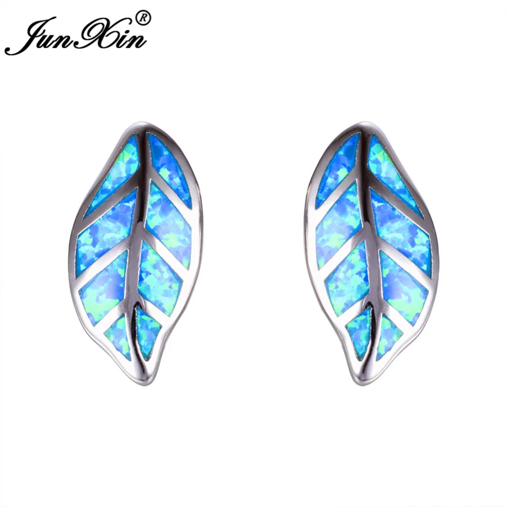 

JUNXIN Tree Leaf Design Blue Opal Earring Fashion Women Dangle Earring 925 Sterling Silver Filled Long Earrings For Women