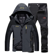 Для мужчин осень зима Рыбалка Водонепроницаемый 3 в 1 пальто треккинг куртка софтшелл брюки для пеших прогулок Альпинизм Кемпинг лыжный костюм брюки