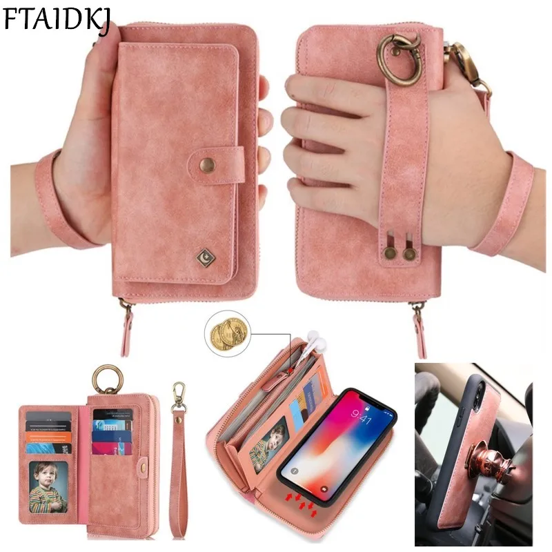 

Luxury Detachable Flip Leather Zipper Wallet Card Cover For iPhone XS Max XR X 10 8 7 6 6S Plus Multifunction Purse Handbag Case