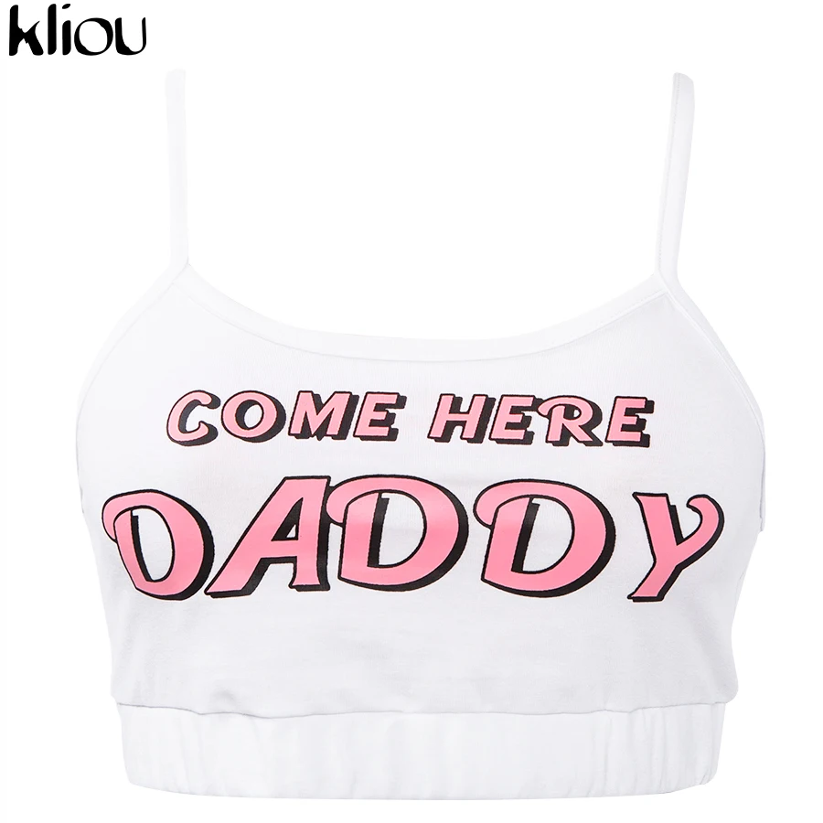 Kliou New Summer Cotton Letter Print Slim Waist Camis Sexy Cropped Camisole Women Spaghetti Women Vest Streetwaer Crop Top