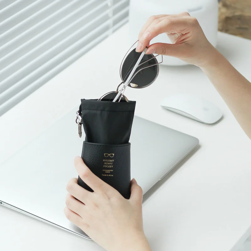 Leather Stitching Glasses Storage Bags Portable Travel Drawing Pocket Phone Polyester Organizers Glass Case Eyewear Accessories (5)