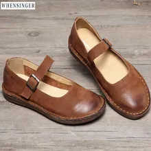 Whensinger/Весенняя женская обувь на плоской подошве; лоферы из натуральной кожи; повседневная обувь на плоской подошве с пряжкой; Элегантная Модная Винтажная обувь